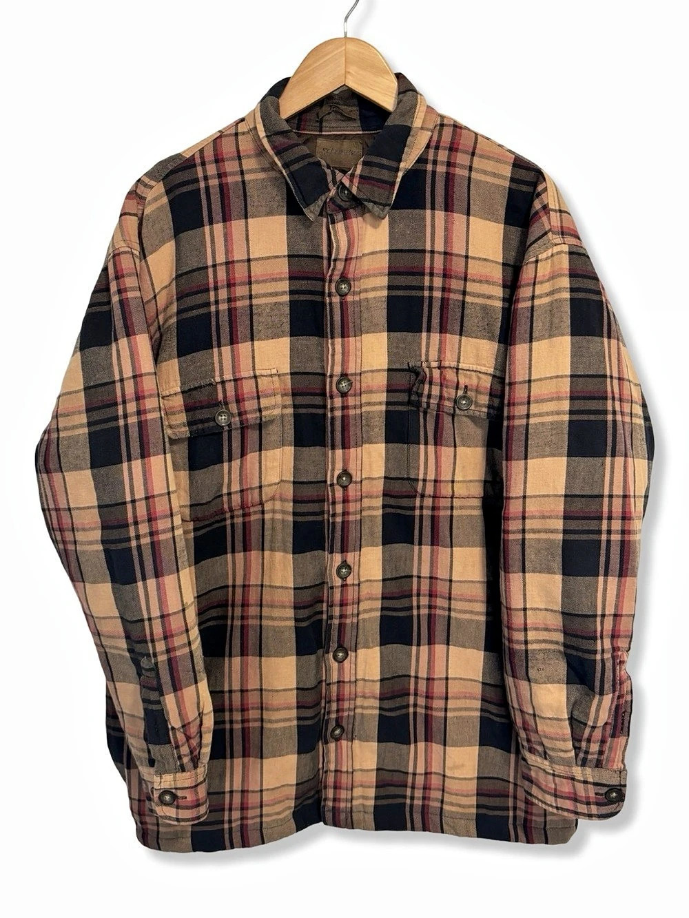 Vintage St. John's Bay Lined Plaid Flannel Shirt Brown & Black